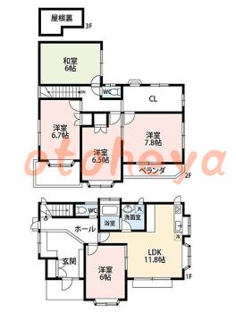 楽器ピアノ可相談 の 賃貸物件 5LDK 28万円の図面１