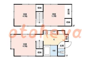 楽器ピアノ可相談 の 賃貸物件 2LDK 13.4万円の図面１