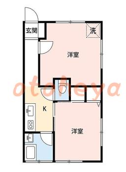 楽器ピアノ可相談 の 賃貸物件 2K 8.8万円の図面１