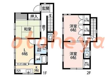 楽器ピアノ可相談 の 賃貸物件 3DK 7.5万円の図面１