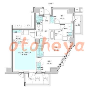 楽器ピアノ可相談 の 賃貸物件 3LDK 46万円の図面１