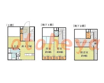 楽器ピアノ可相談 の 賃貸物件 3LDK 95万円の図面１