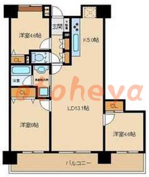 楽器ピアノ可相談 の 賃貸物件 3LDK 18.1万円の図面１