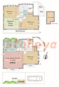 楽器ピアノ可相談 の 賃貸物件 4LDK 20万円の図面１