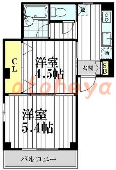 楽器ピアノ可相談 の 賃貸物件 2K 8.2万円の図面１