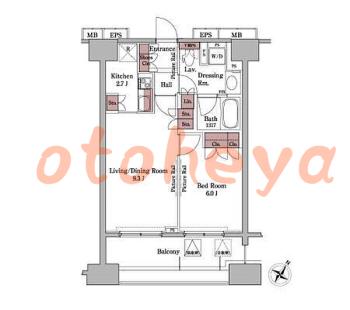 楽器ピアノ可相談 の 賃貸物件 1LDK 26.9万円の図面１