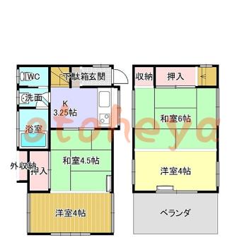 楽器ピアノ可相談 の 賃貸物件 2DK 5.9万円の図面１