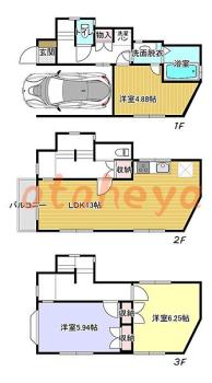 楽器ピアノ可相談 の 賃貸物件 3LDK 10.8万円の図面１