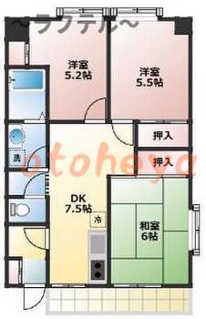 楽器ピアノ可相談 の 賃貸物件 3DK 8.5万円の図面１