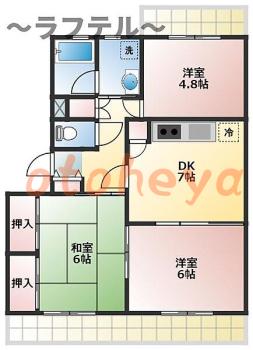 楽器ピアノ可相談 の 賃貸物件 3DK 10.1万円の図面１