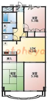 楽器ピアノ可相談 の 賃貸物件 3DK 8.8万円の図面１
