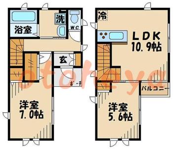 楽器ピアノ可相談 の 賃貸物件 2LDK 16万円の図面１
