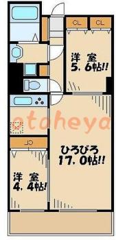楽器ピアノ可相談 の 賃貸物件 2LDK 17万円の図面１