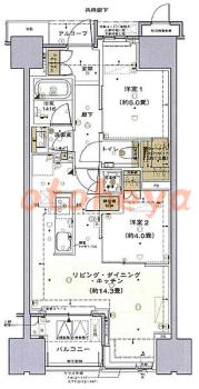 楽器ピアノ可相談 の 賃貸物件 2LDK 27万円の図面１