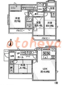 楽器ピアノ可相談 の 賃貸物件 4LDK 29.5万円の図面１