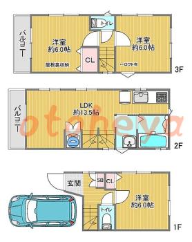 楽器ピアノ可相談 の 賃貸物件 3LDK 27.9万円の図面１