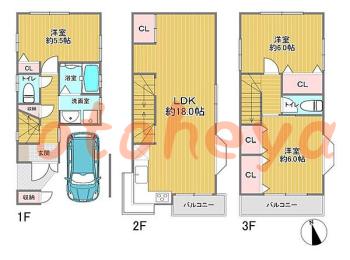楽器ピアノ可相談 の 賃貸物件 3LDK 14.9万円の図面１