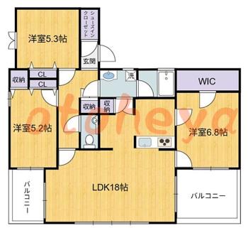 楽器ピアノ可相談 の 賃貸物件 3LDK 17.8万円の図面１
