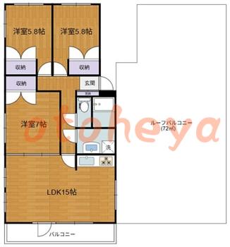 楽器ピアノ可相談 の 賃貸物件 3LDK 13.5万円の図面１