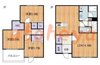楽器ピアノ可相談 の 賃貸物件 3LDK 17.7万円の図面１