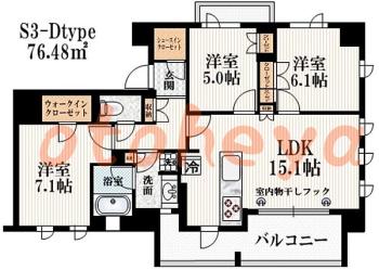 楽器ピアノ可相談 の 賃貸物件 3LDK 14万円の図面１
