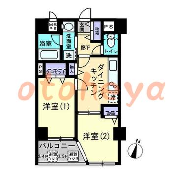 楽器ピアノ可相談 の 賃貸物件 2DK 14万円の図面１