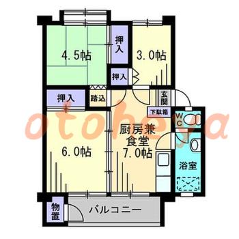 楽器ピアノ可相談 の 賃貸物件 2SDK 6.5万円の図面１