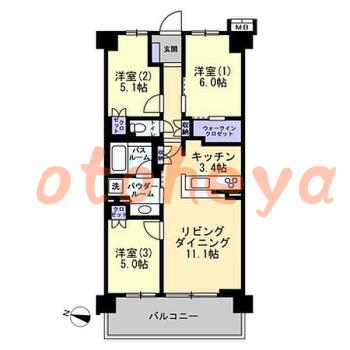 楽器ピアノ可相談 の 賃貸物件 3LDK 14.8万円の図面１