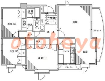 楽器ピアノ可相談 の 賃貸物件 3LDK 34.5万円の図面１