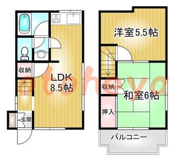 楽器ピアノ可相談 の 賃貸物件 2LDK 11.8万円の図面１