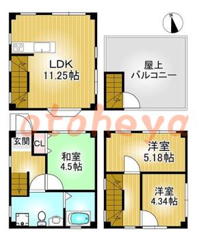 楽器ピアノ可相談 の 賃貸物件 3LDK 18.9万円の図面１