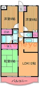 楽器ピアノ可相談 の 賃貸物件 3LDK 9.2万円の図面１