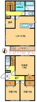 楽器ピアノ可相談 の 賃貸物件 3LDK 22.9万円の図面１