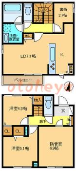楽器ピアノ可相談 の 賃貸物件 3LDK 19.9万円の図面１