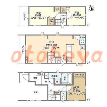 楽器ピアノ可相談 の 賃貸物件 2SLDK 22.5万円の図面１