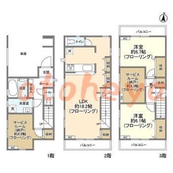 楽器ピアノ可相談 の 賃貸物件 2SLDK 22.1万円の図面１