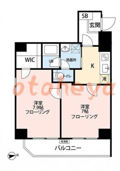 楽器ピアノ可相談 の 賃貸物件 2K 17.8万円の図面１