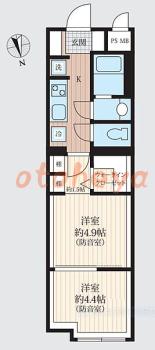 防音賃貸物件・楽器ピアノ可相談 の 賃貸物件 2K 13万円の図面１