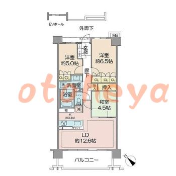 楽器ピアノ可相談 の 賃貸物件 3LDK 15万円の図面１