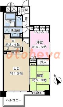 楽器ピアノ可相談 の 賃貸物件 2LDK 14.2万円の図面１