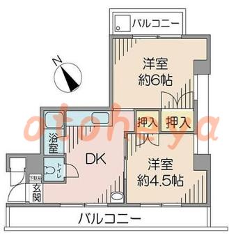 楽器ピアノ可相談 の 賃貸物件 2DK 8.8万円の図面１