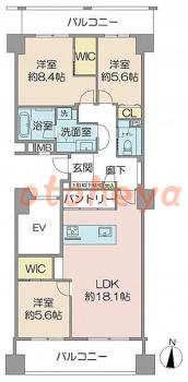 楽器ピアノ可相談 の 賃貸物件 3LDK 33万円の図面１