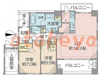 楽器ピアノ可相談 の 賃貸物件 2LDK 18.4万円の図面１