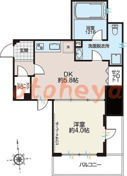 楽器ピアノ可相談 の 賃貸物件 1DK 13.3万円の図面１