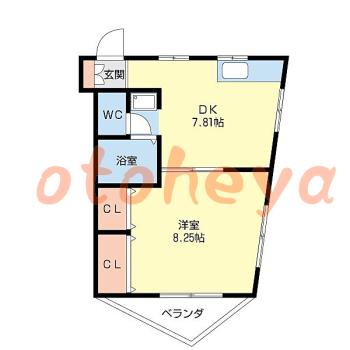 楽器ピアノ可相談 の 賃貸物件 1DK 8.3万円の図面１