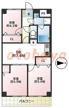 楽器ピアノ可相談 の 賃貸物件 3DK 13.8万円の図面１