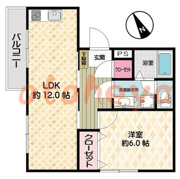 楽器ピアノ可相談 の 賃貸物件 1LDK 12万円の図面１
