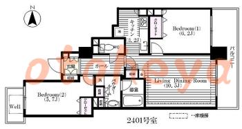 楽器ピアノ可相談 の 賃貸物件 2LDK 23万円の図面１