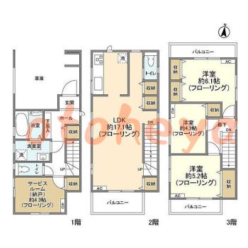 楽器ピアノ可相談 の 賃貸物件 3SLDK 22.1万円の図面１