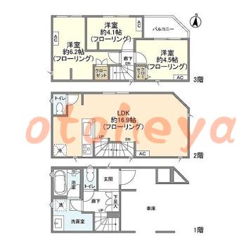 楽器ピアノ可相談 の 賃貸物件 3LDK 16.8万円の図面１
